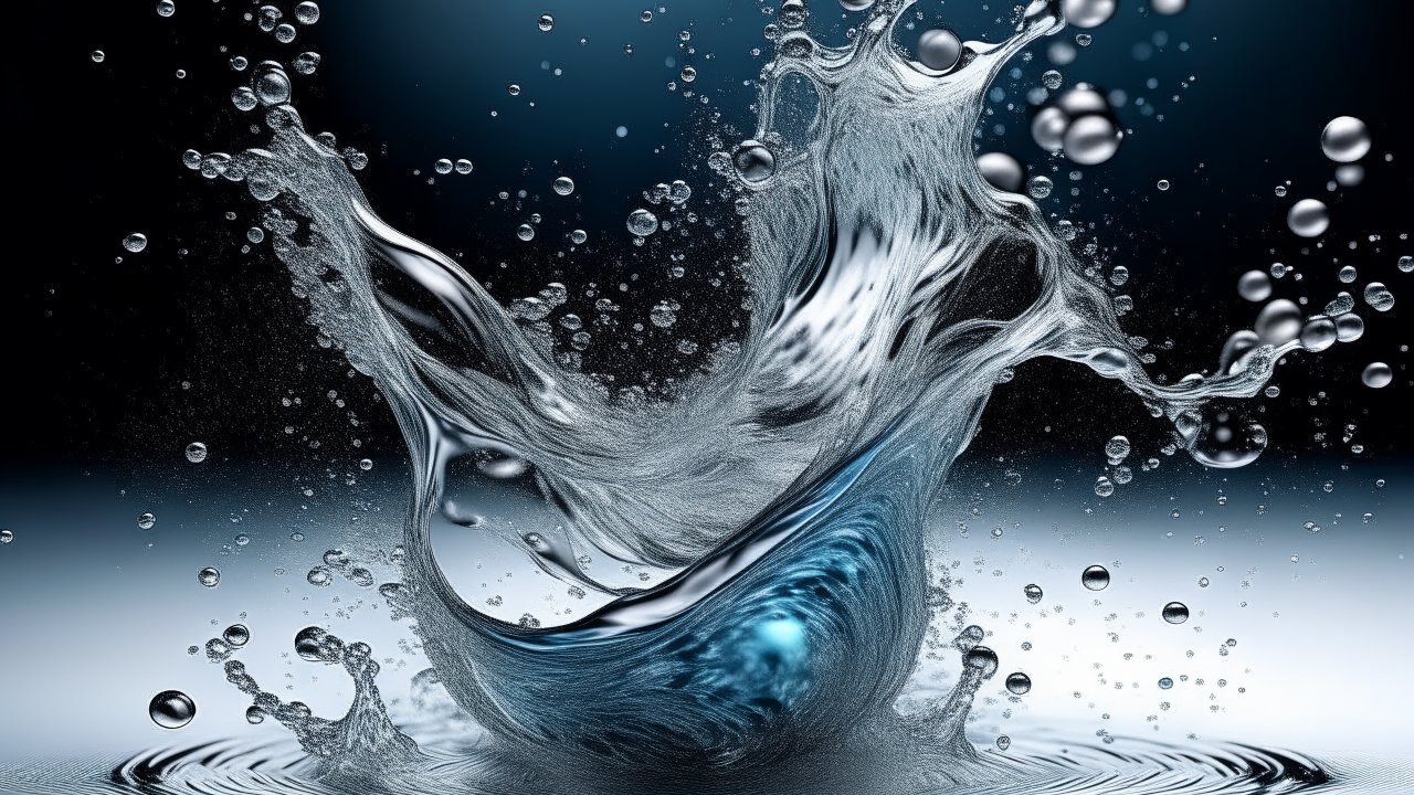 Dynamic Splash of Transparent Water with Bubbles
