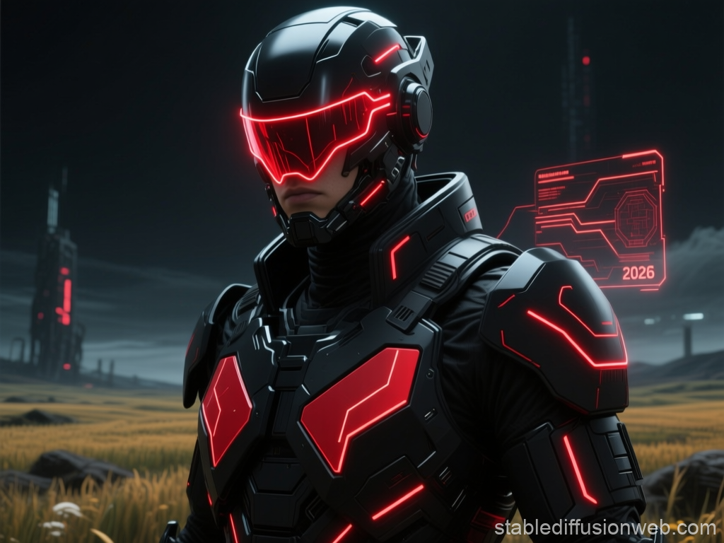 Dystopian Cybernetic Warrior in Futuristic Armor