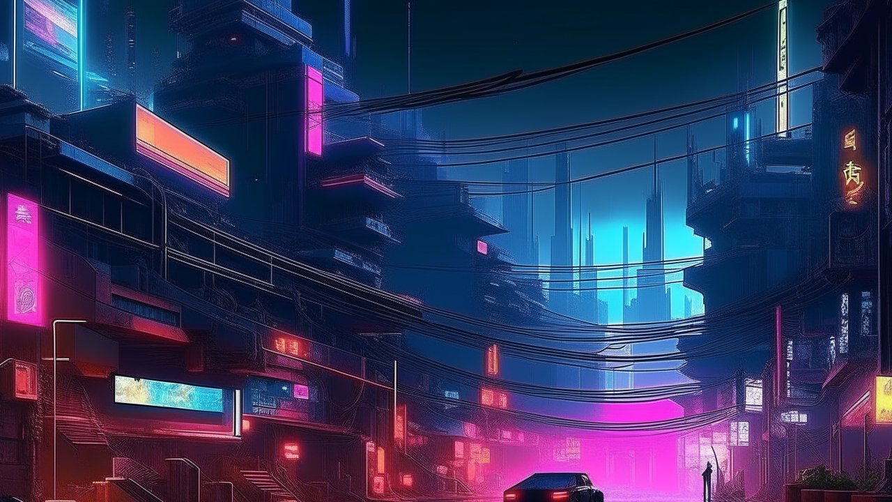 Dystopian Cyberpunk Cityscape at Night