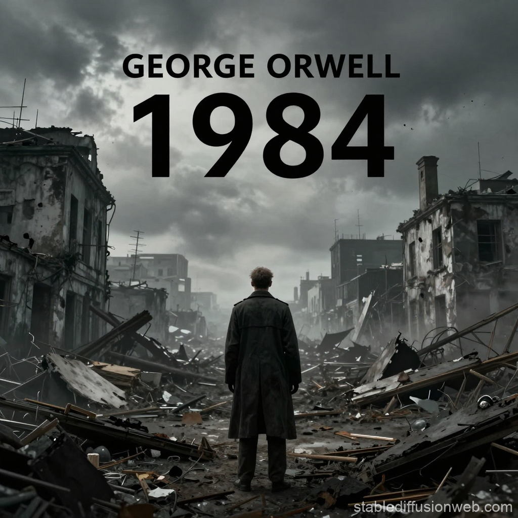 Dystopian Ruins with Lone Figure - 1984 Cover Art