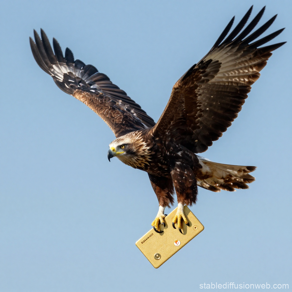 Eagle in Flight Holding a Golden Object