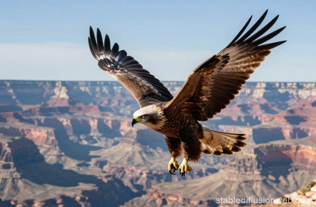 Eagle Soaring Over Grand Canyon Landscape