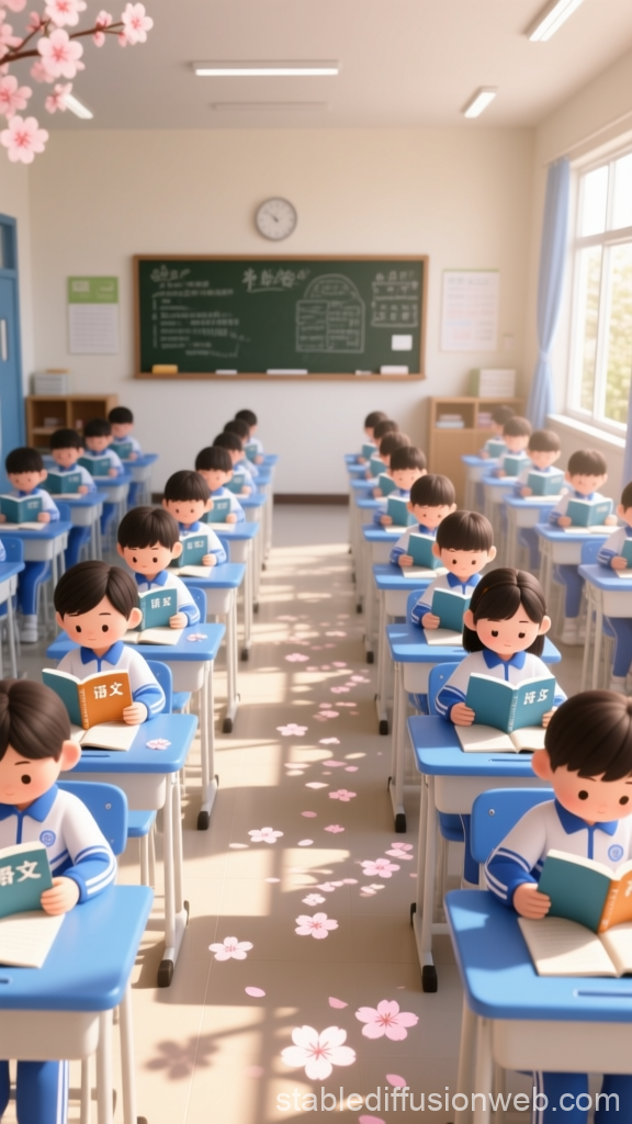 Early Morning Classroom with Students Reading