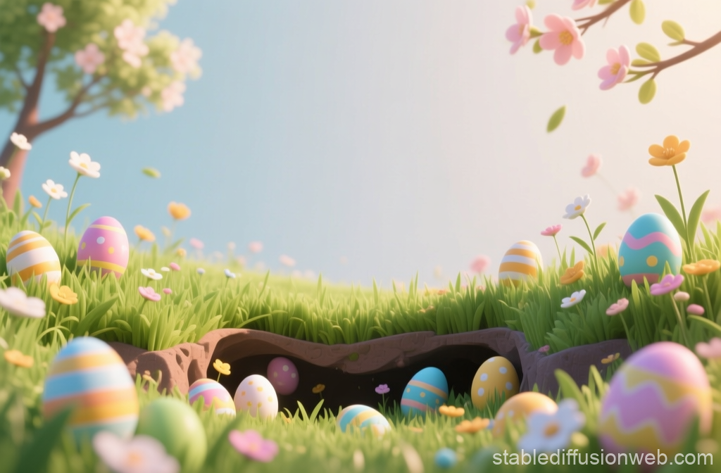 Easter Eggs Hidden in Spring Grass with Flowers