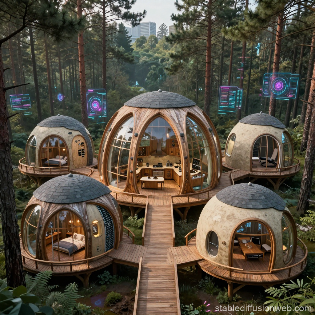 Eco Futuristic Wooden Dome Compound in Forest