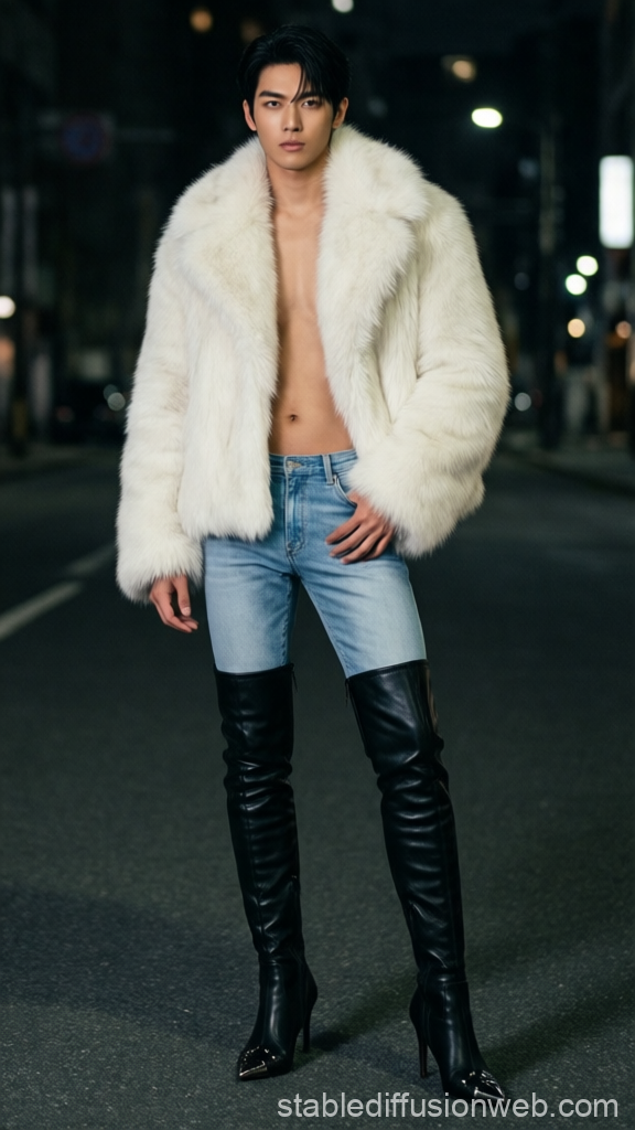 Edgy Japanese Male Portrait in Urban Night Setting