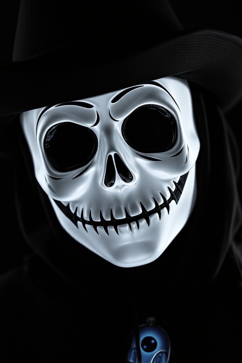Eerie Halloween Skull Mask Portrait in Low Contrast