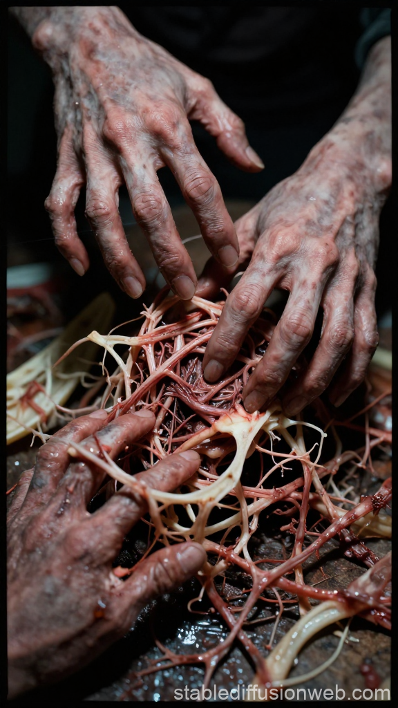 Eerie Hands Entwined with Thorned Organic Vessels