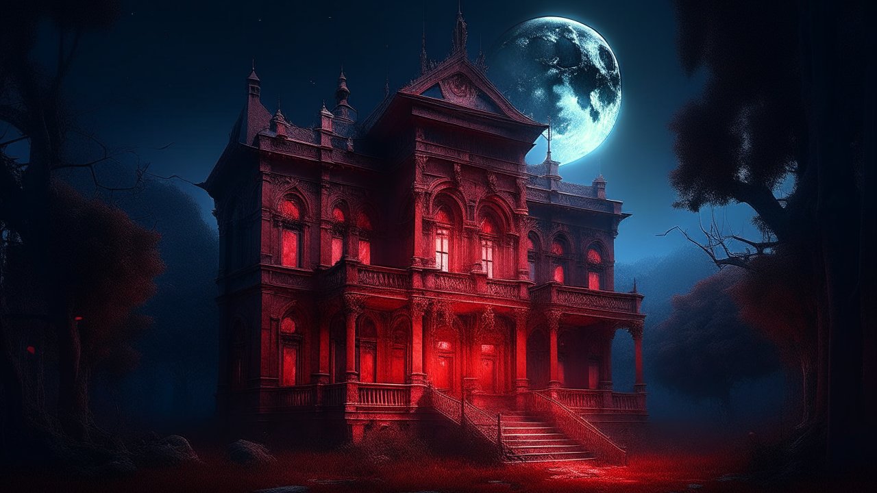 Eerie Haunted Mansion Under a Full Moon