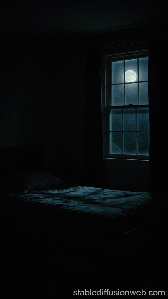 Eerie Moonlit Bedroom at Night