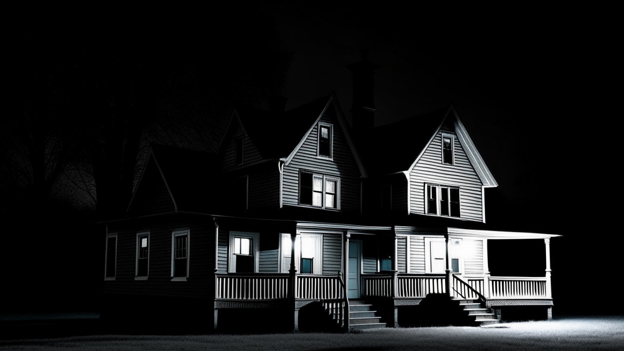 Eerie Victorian House Illuminated at Night