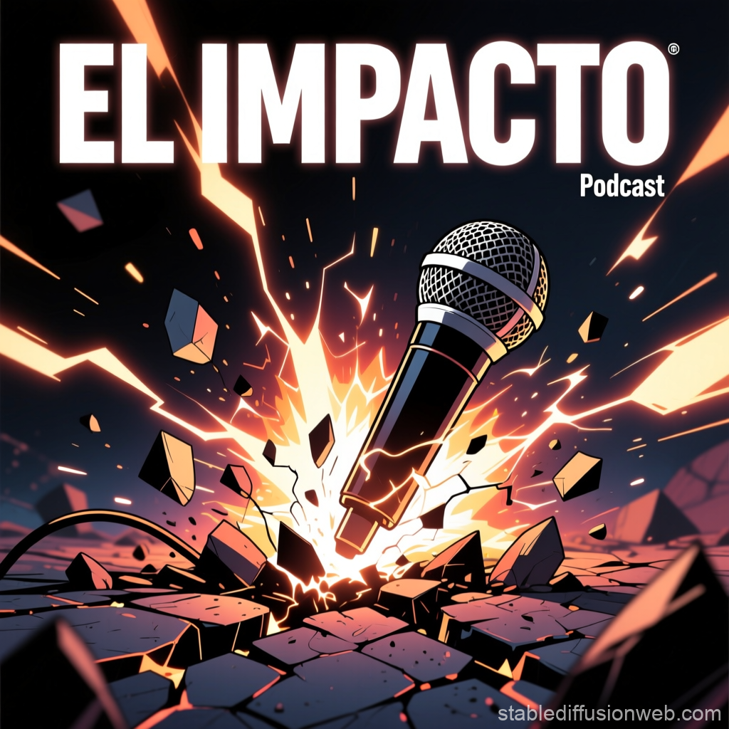 El Impacto Podcast Cover with Explosive Microphone