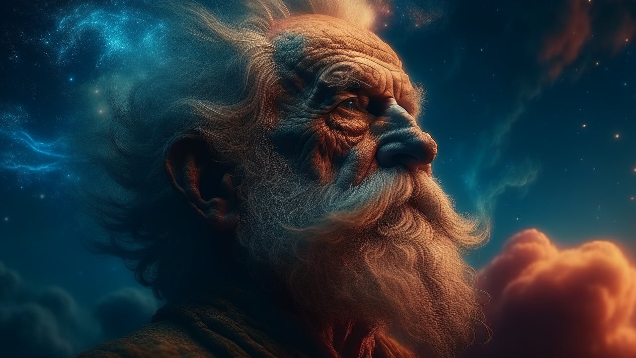 Elderly Man with Cosmic Aura in 4K Detail