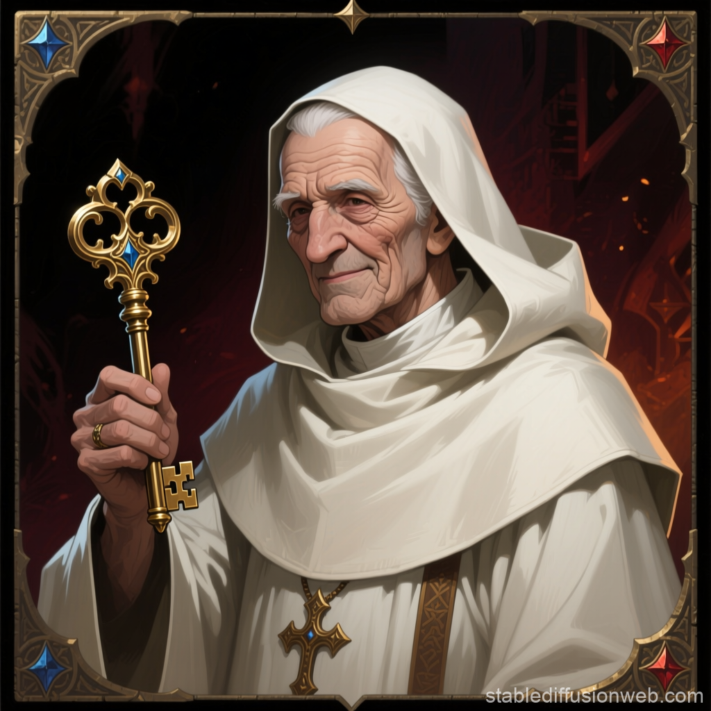 Elderly Monastery Abbot Holding Ornate Key