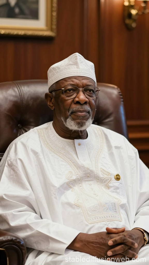 Elderly Senator in Traditional Attire Sitting in Office
