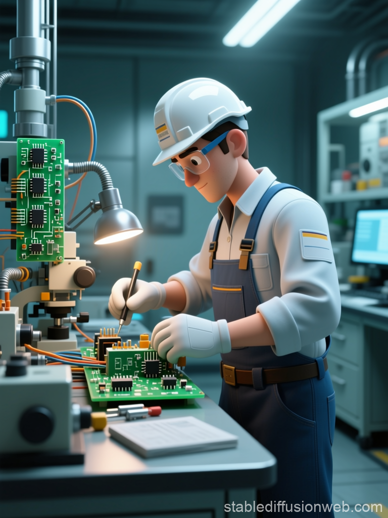 Electric Engineer Working on Circuit Boards in Lab