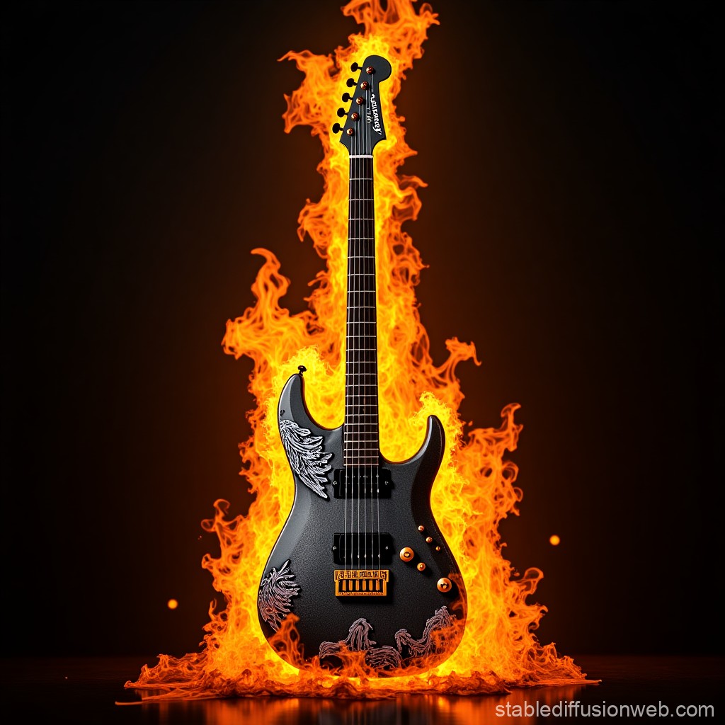 Electric Guitar Engulfed in Flames