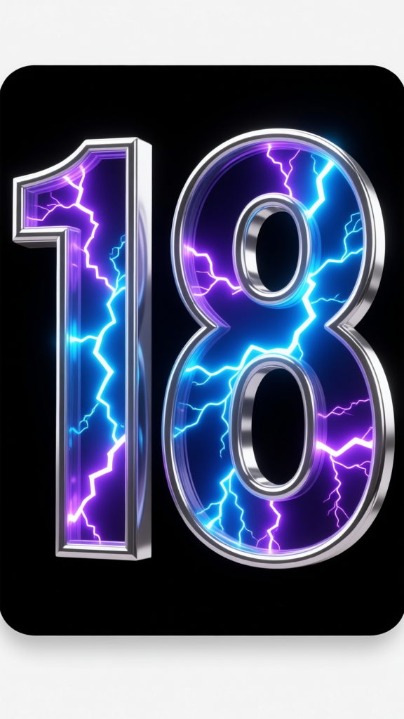 Electric Neon Number 18 with Lightning Effects