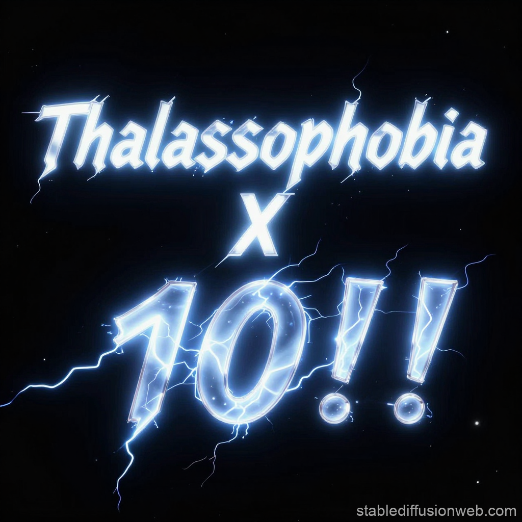 Electric Neon Text 'Thalassophobia x 10!!' on Black Background