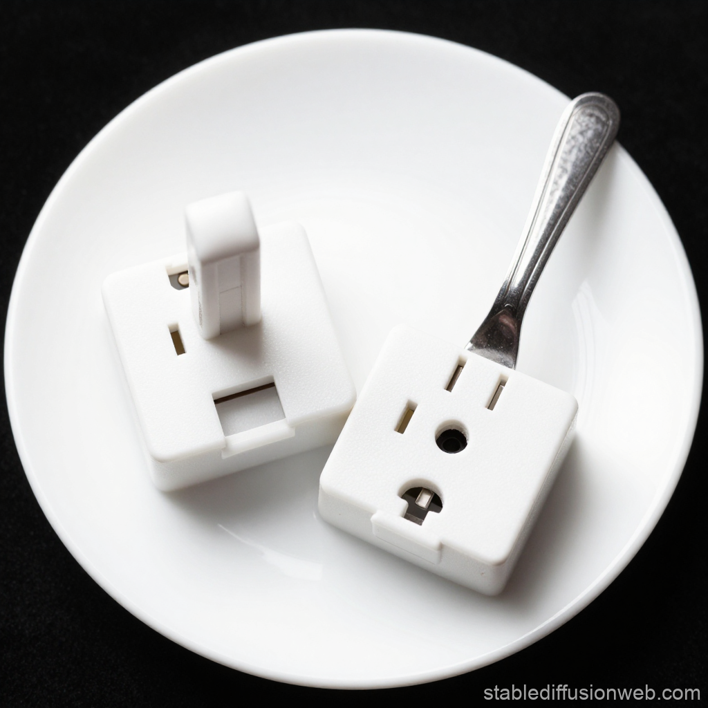 Electric Plug Adapters on White Plate with Fork