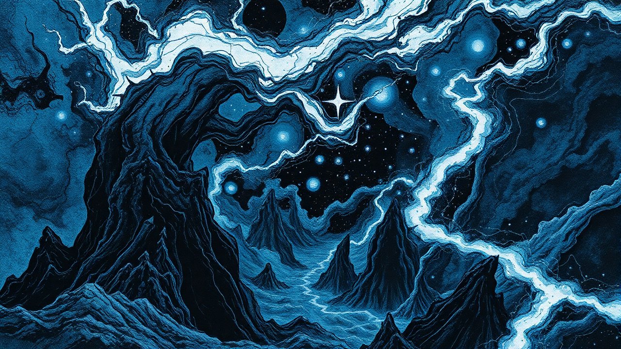Electric Storm Over Alien Mountain Landscape