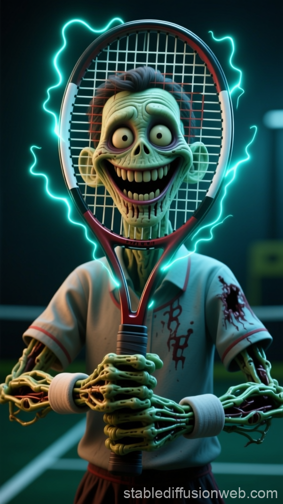Electric Zombie Tennis Player Holding Racket