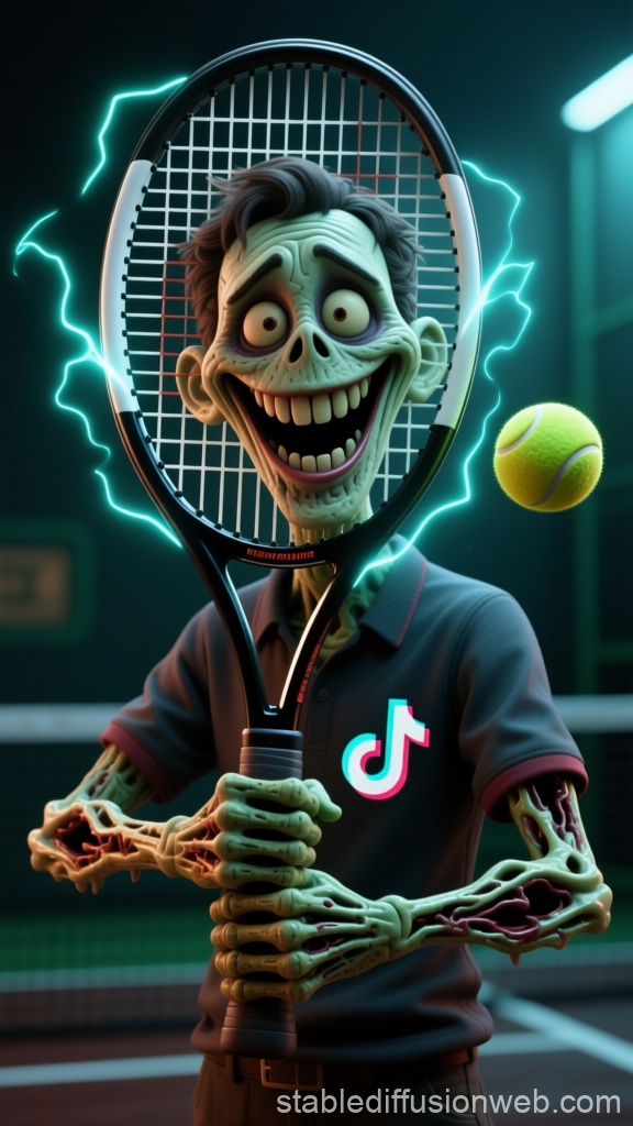 Electric Zombie Tennis Player with TikTok Logo