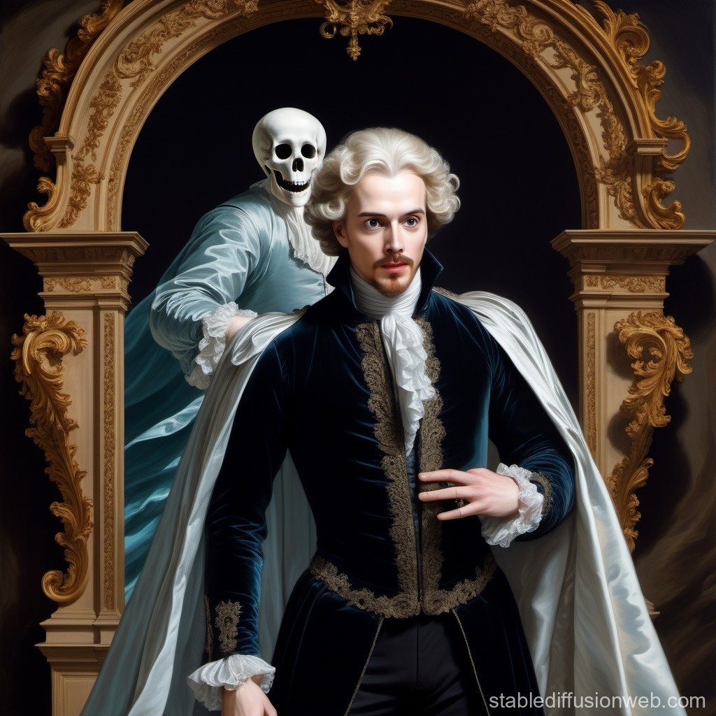 Elegant 18th Century Nobleman with a Skeleton Behind