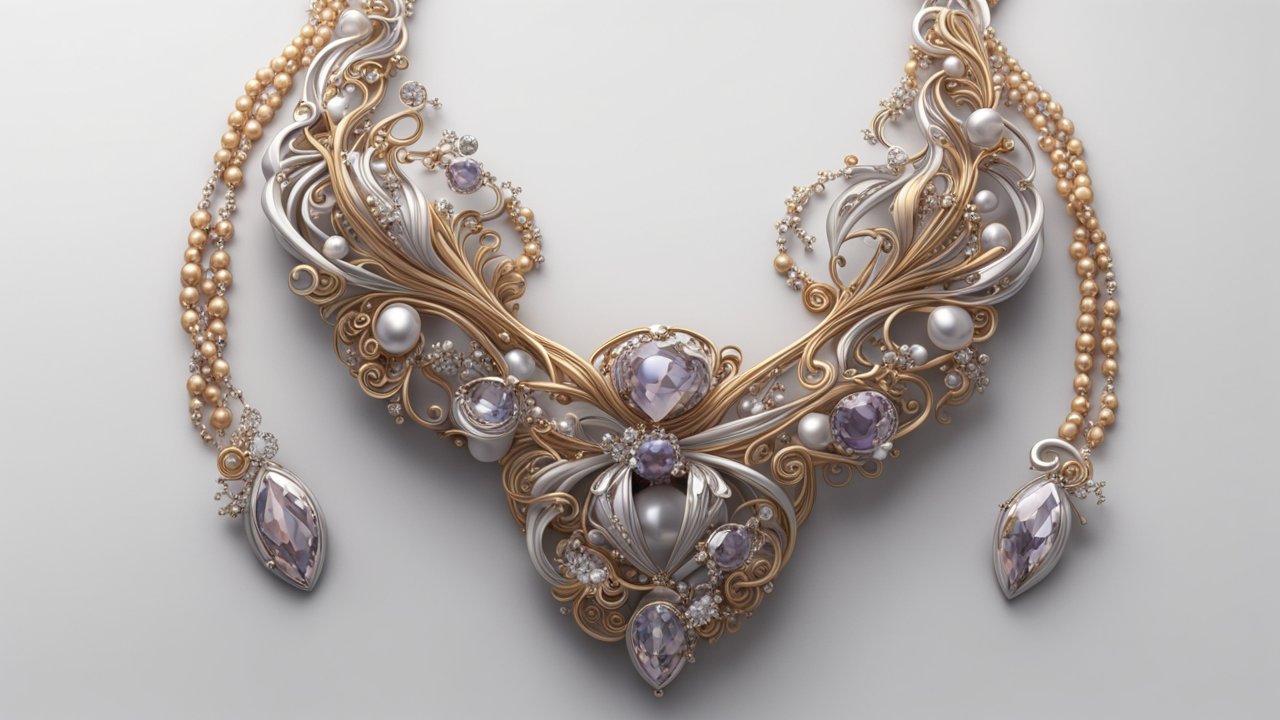 Elegant 3D Rendered Ornate Jewelry Necklace