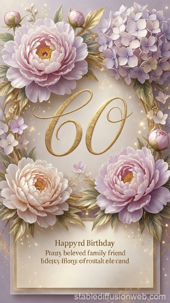 Elegant 60th Birthday Floral Card with Gold Accents