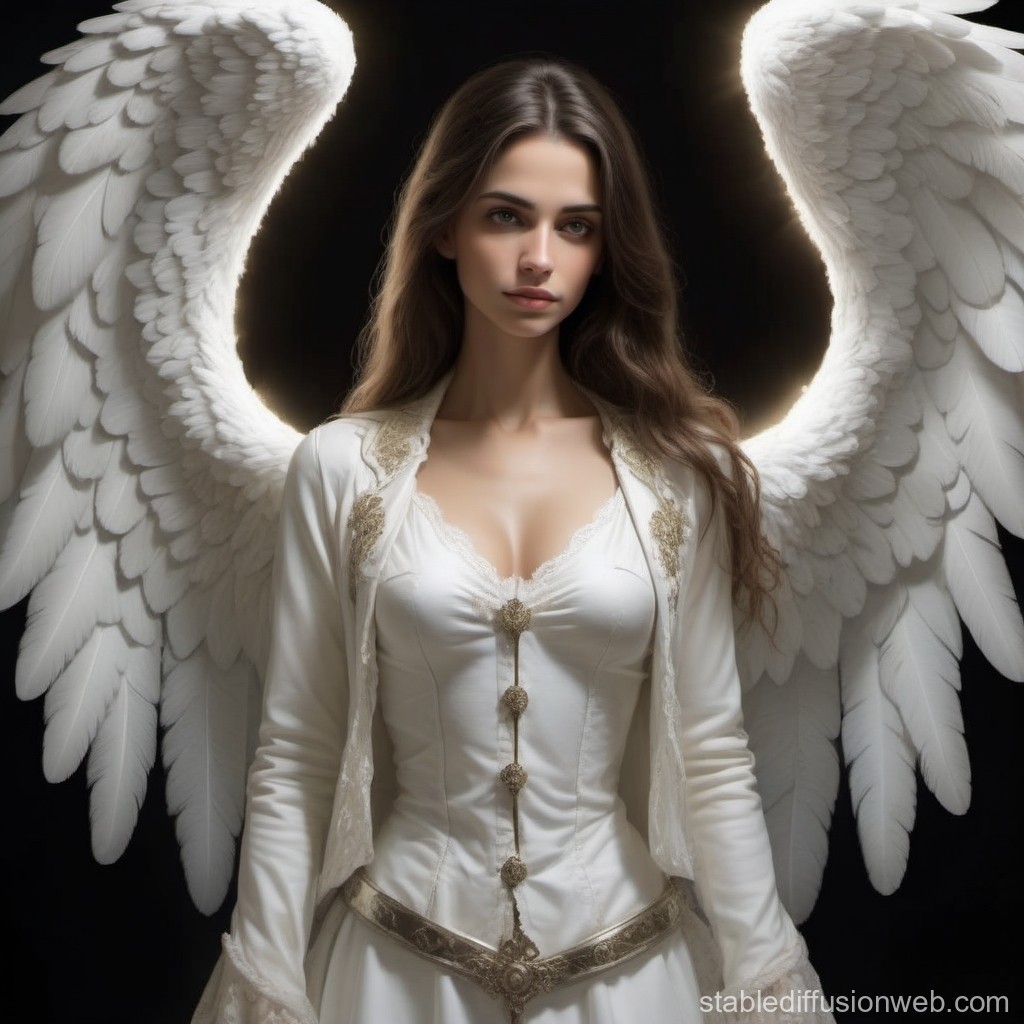 Elegant Angelic Woman with White Feathered Wings