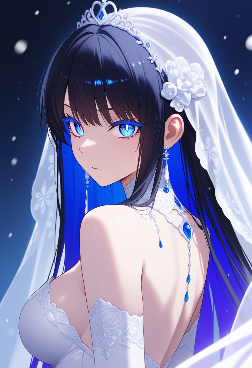 Elegant Anime Bride with Blue Eyes and Veil