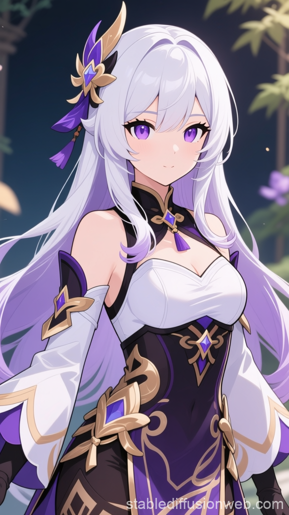 Elegant Anime Character with White and Purple Hair