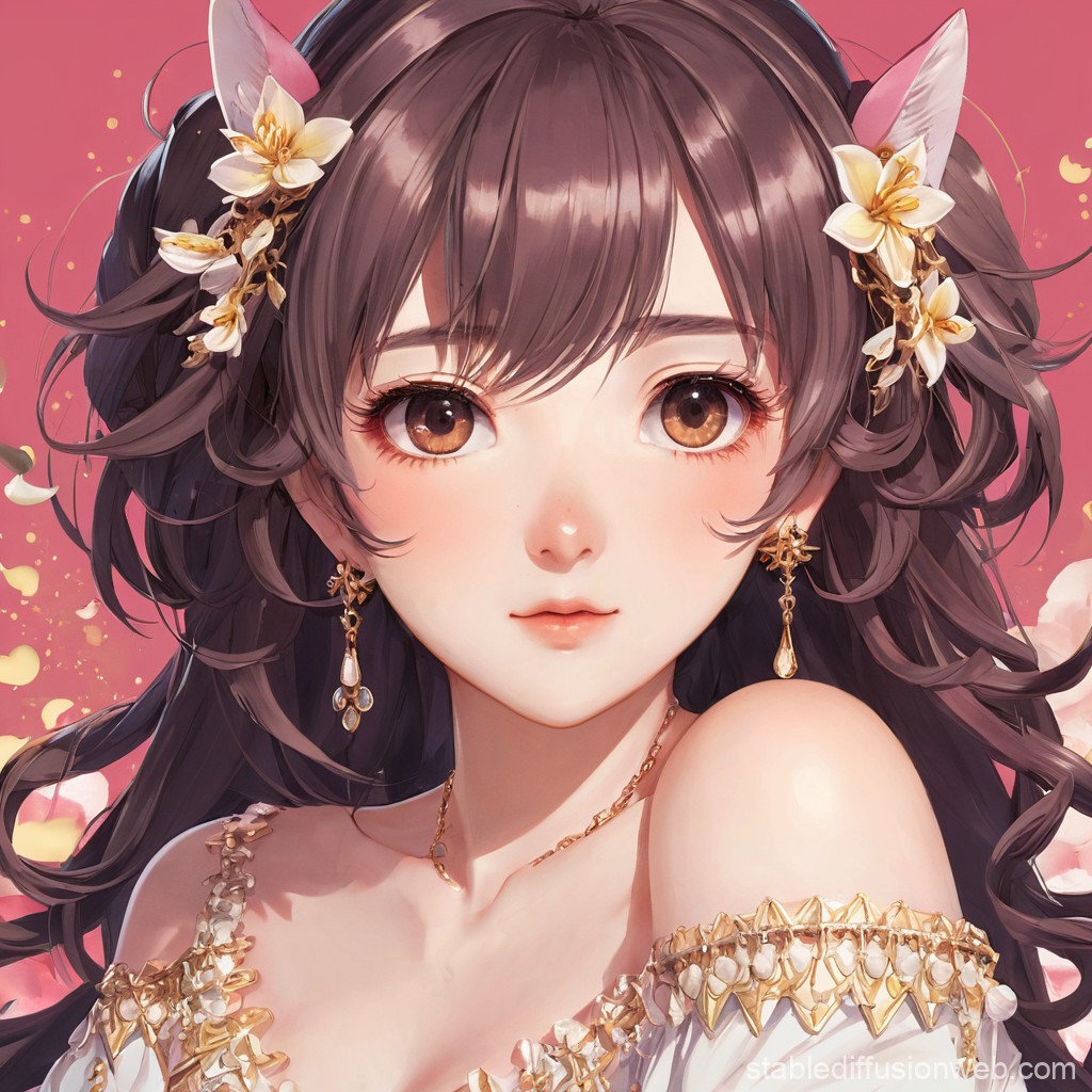 Elegant Anime Girl with Floral Accessories