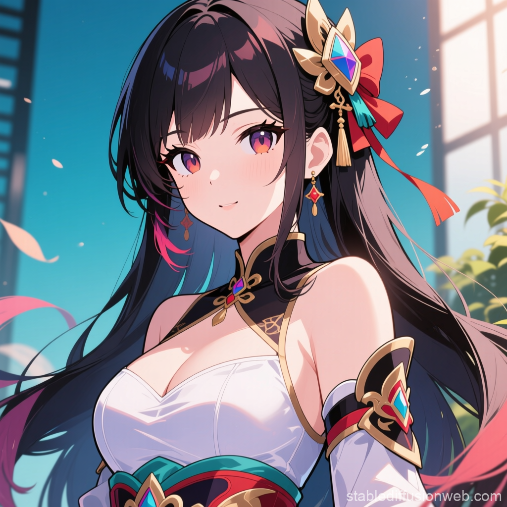 Elegant Anime Girl with Ornate Accessories