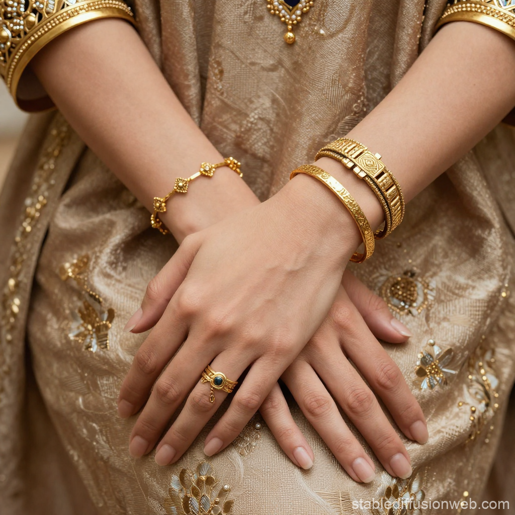 Elegant Arabian Hands Adorned with Gold Jewelry