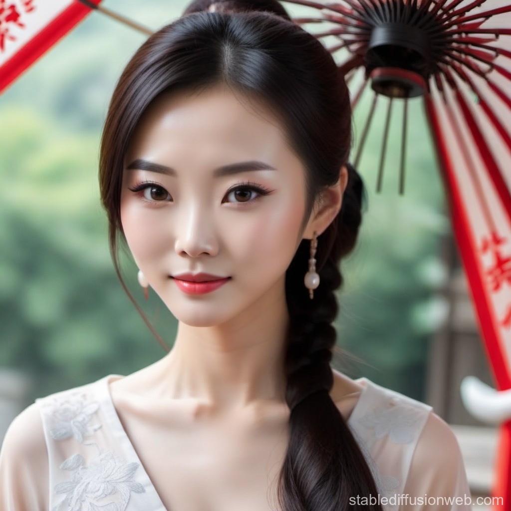 Elegant Asian Woman with Traditional Parasol