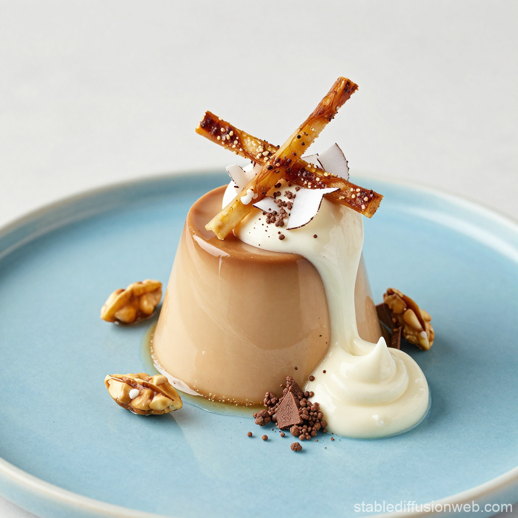 Elegant Avant-Garde Dessert with Cream and Nut Garnish
