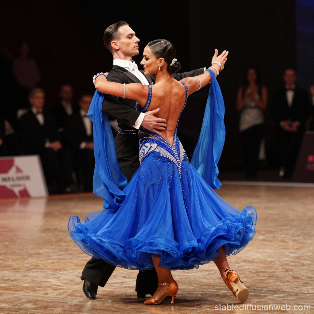 Elegant Ballroom Dance Couple in Blue Dress