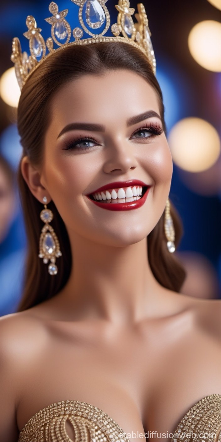 Elegant Beauty Queen with Golden Crown and Jewelry