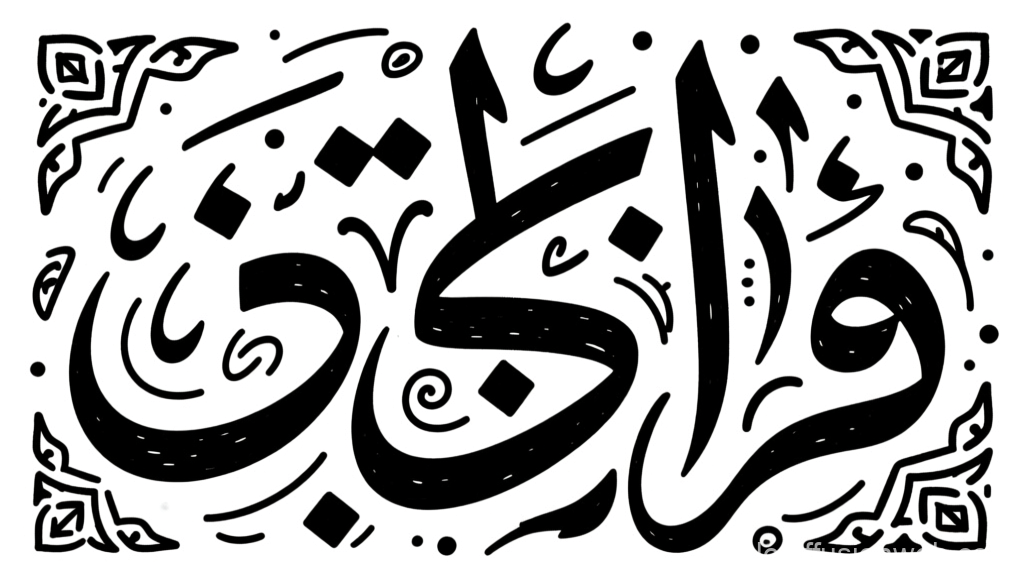 Elegant Black and White Arabic Calligraphy with Arabesque Patterns