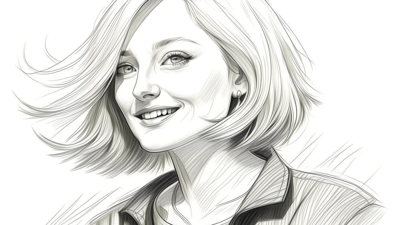 Elegant Black and White Pencil Portrait of a Smiling Woman