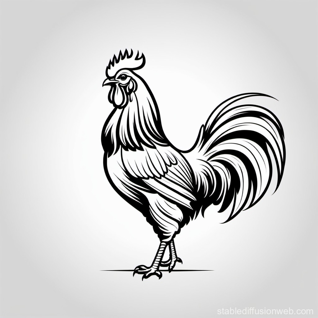 Elegant Black and White Rooster Illustration