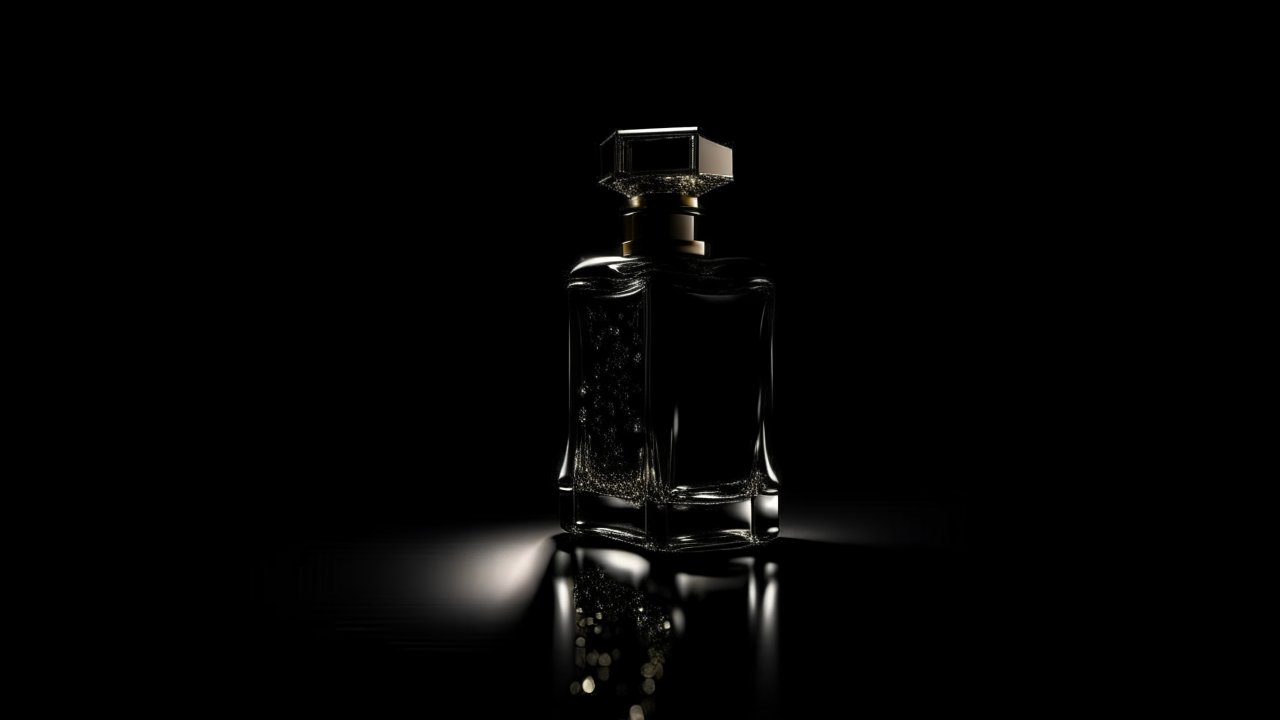 Elegant Black Perfume Bottle with Sparkling Highlights