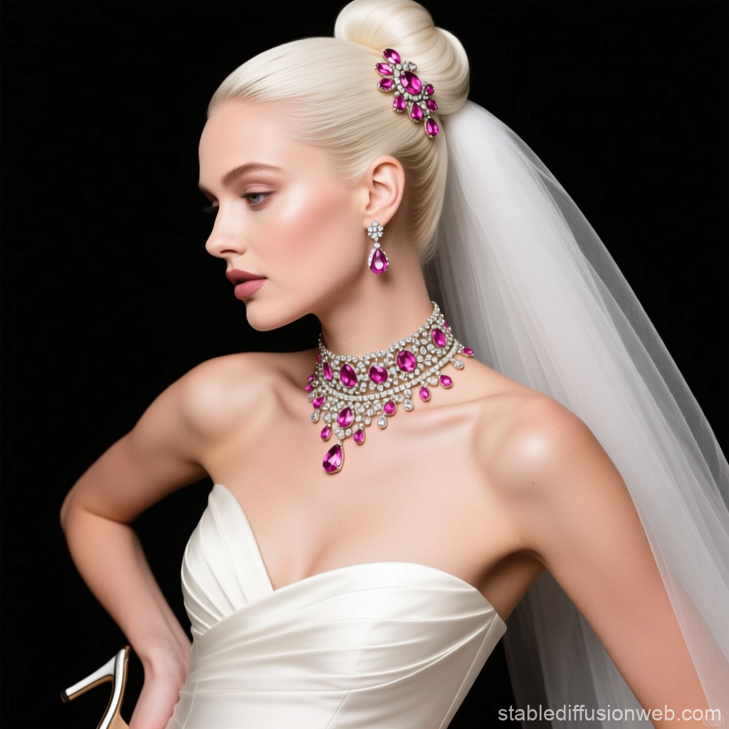 Elegant Blonde Bride with Ruby Jewelry and Veil