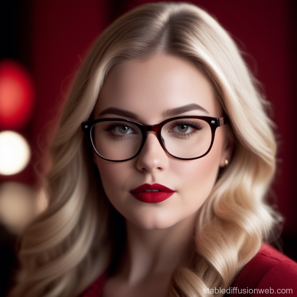 Elegant Blonde Woman with Glasses and Red Lipstick