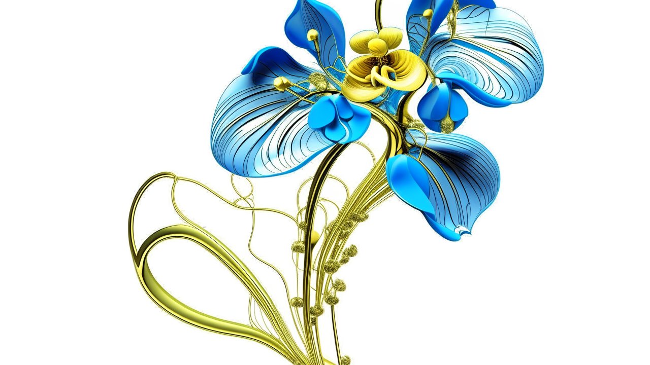 Elegant Blue and Gold Abstract Orchid