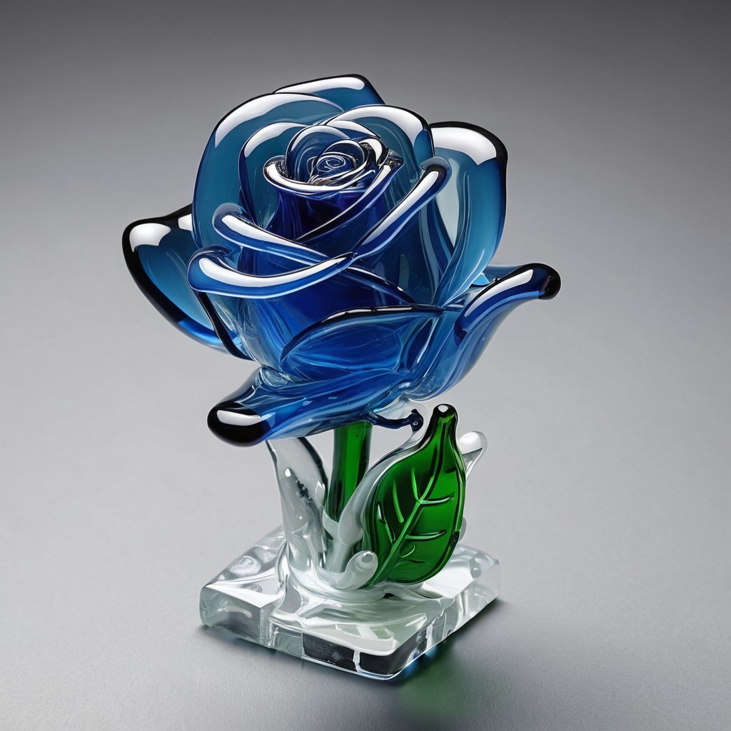 Elegant Blue Glass Rose Sculpture