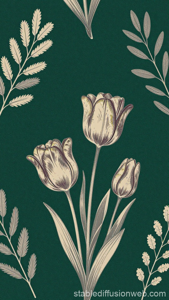 Elegant Botanical Tulip Illustration on Dark Green