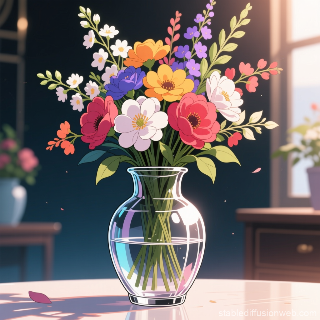 Elegant Bouquet in Glass Vase with Soft Sunlight